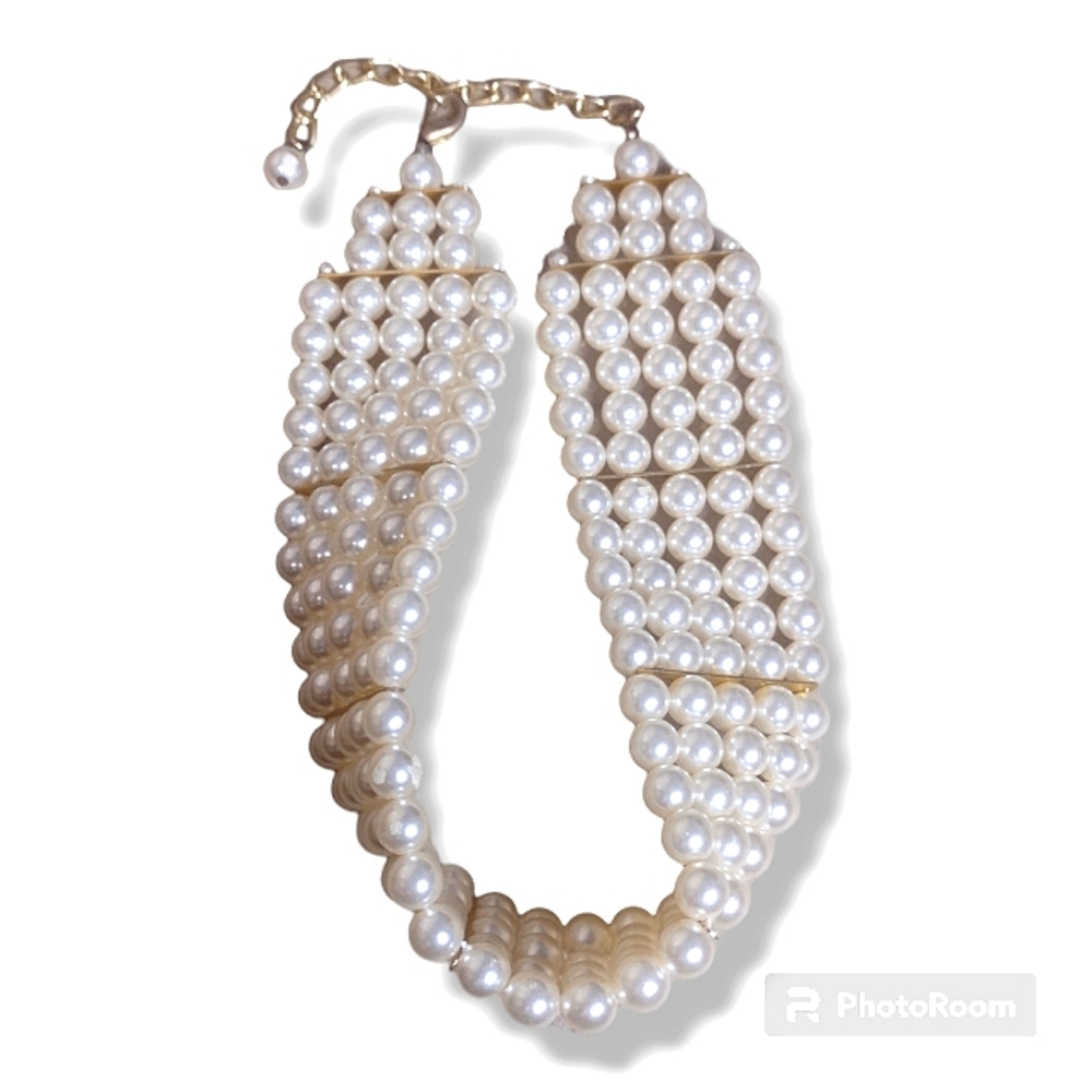 Vintage Layered Faux Pearl & Gold Adjustable Choker Necklace